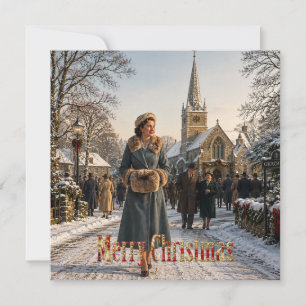 1950s Christmas Lady English Village Holiday Card