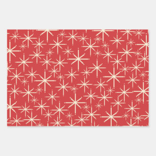 1950s Christmas Patterns in Retro Red Green Cream Wrapping Paper Sheet