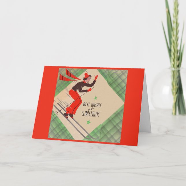 1950s Christmas skier Holiday Card (Front)
