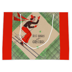 1950s Christmas skier Large Gift Bag