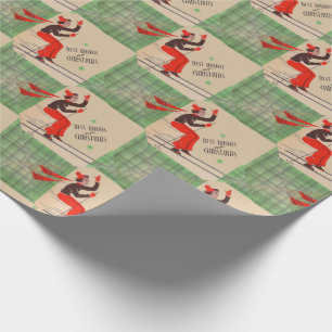 1950s Christmas skier print Wrapping Paper