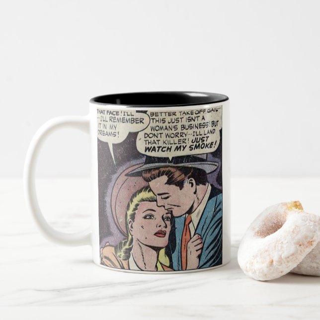 1950s Classic Romantic Comic Two-Tone Coffee Mug (With Donut)