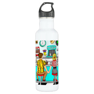 1950's Couple Holding Hands at Diner 710 Ml Water Bottle