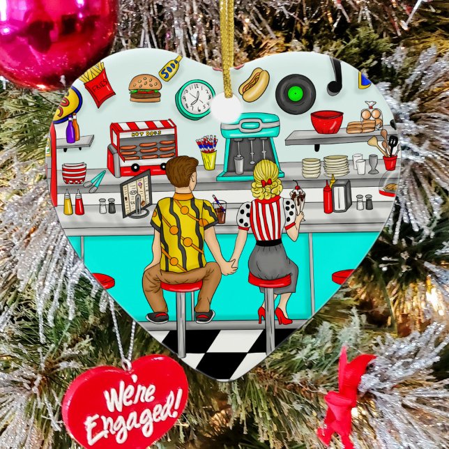 1950's Couple Holding Hands at Diner Christmas Ceramic Tree Decoration (Creator Uploaded)