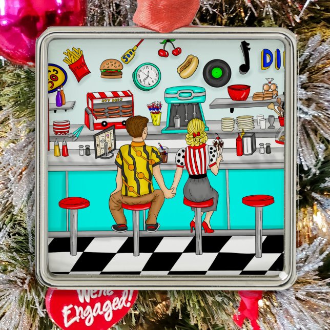 1950's Couple Holding Hands at Diner Christmas  Metal Tree Decoration (Creator Uploaded)