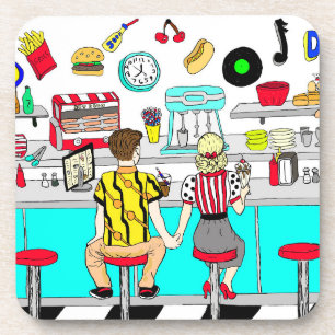 1950's Couple Holding Hands at Diner Coaster