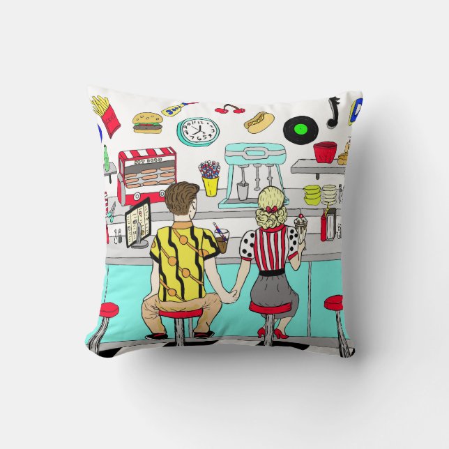 1950's Couple Holding Hands at  Diner   Cushion (Front)