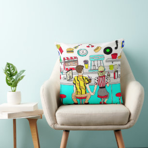 1950's Couple Holding Hands at  Diner    Cushion