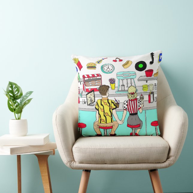 1950's Couple Holding Hands at  Diner    Cushion (Chair)
