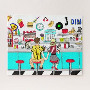 1950's Couple Holding Hands at  Diner   Jigsaw Puzzle