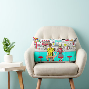 1950's Couple Holding Hands at  Diner     Lumbar Cushion
