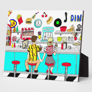 1950's Couple Holding Hands at Diner Plaque