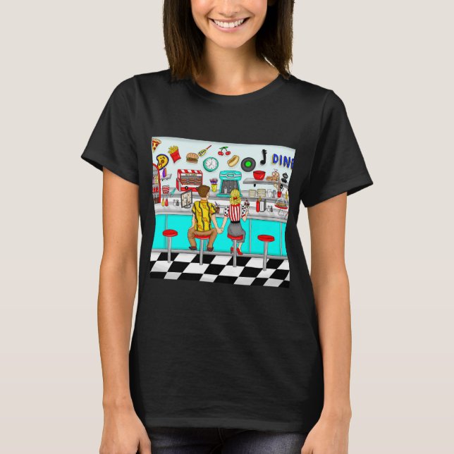 1950's Couple Holding Hands at Diner T-Shirt (Front)