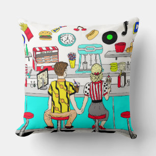 1950's Couple Holding Hands at  Diner   Throw Pill Cushion