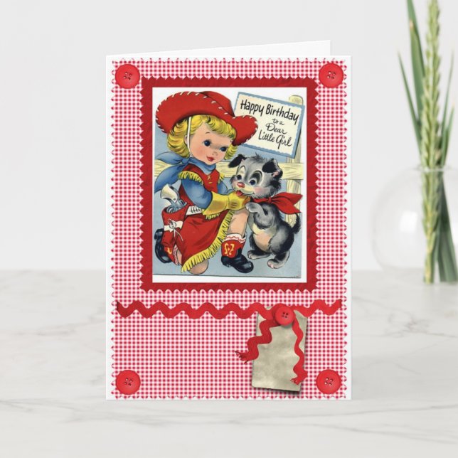 1950'S CUTE COWGIRL BIRTHDAY CARD (Front)