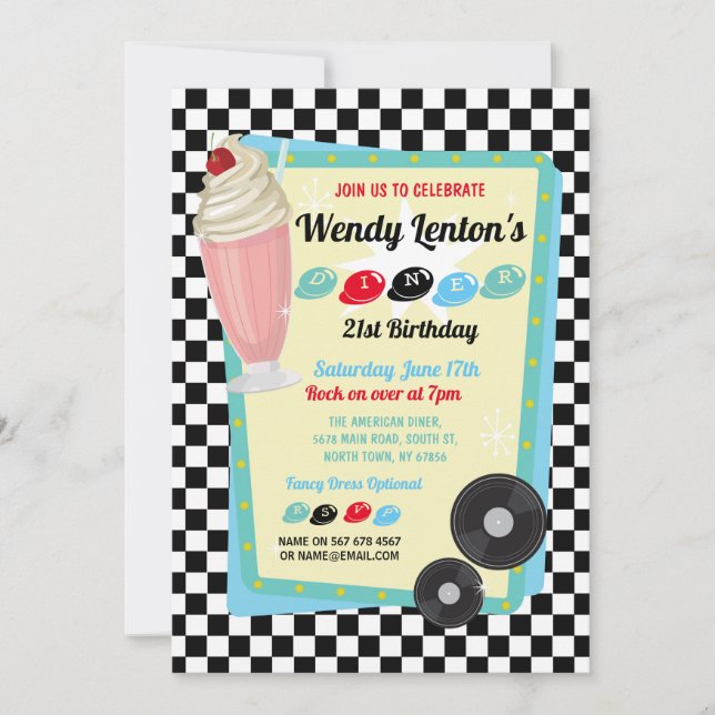 1950s Diner Birthday Milkshake Fifties Invite (Front)
