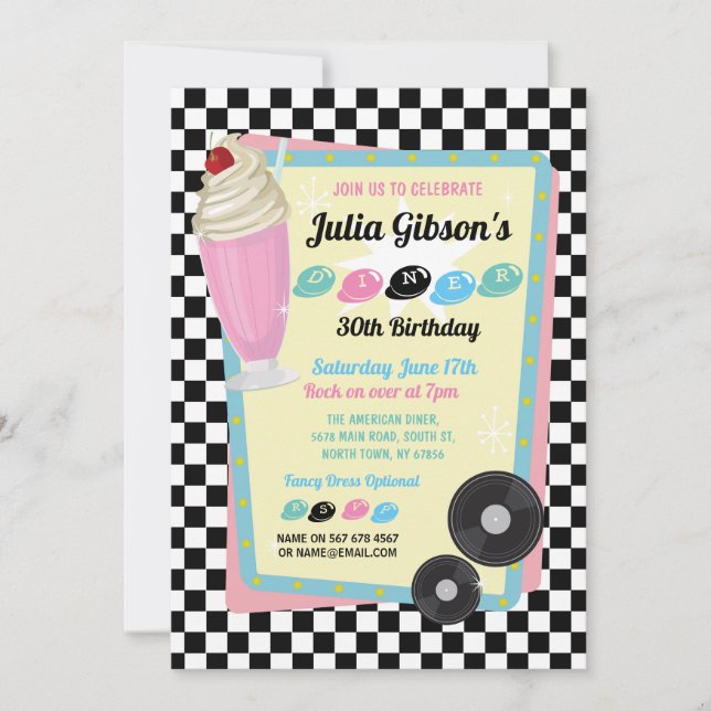 1950s Diner Birthday Retro Party Fifties Invite (Front)