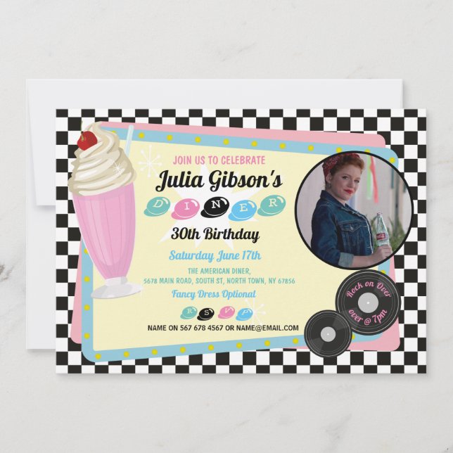 1950s Diner Birthday Retro Party Fifties Photo 50s Invitation (Front)