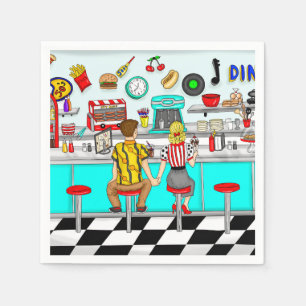 1950's Diner   Couple Holding Hands     Napkin