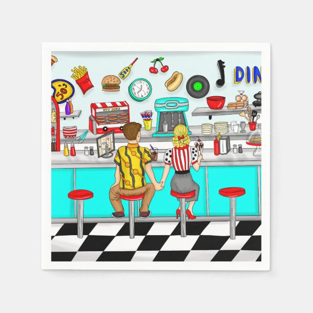 1950's Diner | Couple Holding Hands     Napkin (Front)