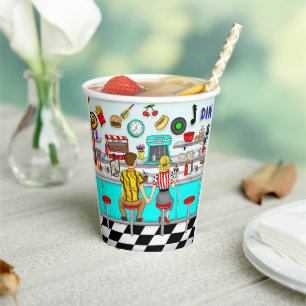 1950's Diner   Couple Holding Hands   Paper Cups