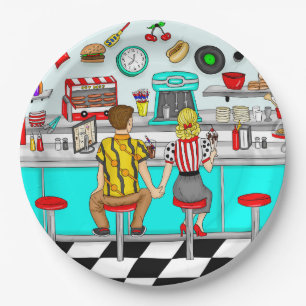 1950's Diner   Couple Holding Hands   Paper Plate