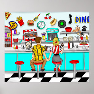 1950's Diner   Couple Holding Hands Poster
