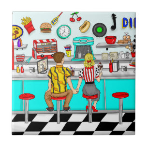 1950's Diner   Couple Holding Hands  Tile