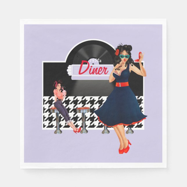 1950s Diner lavender black & white chequered 1950s Napkin (Front)