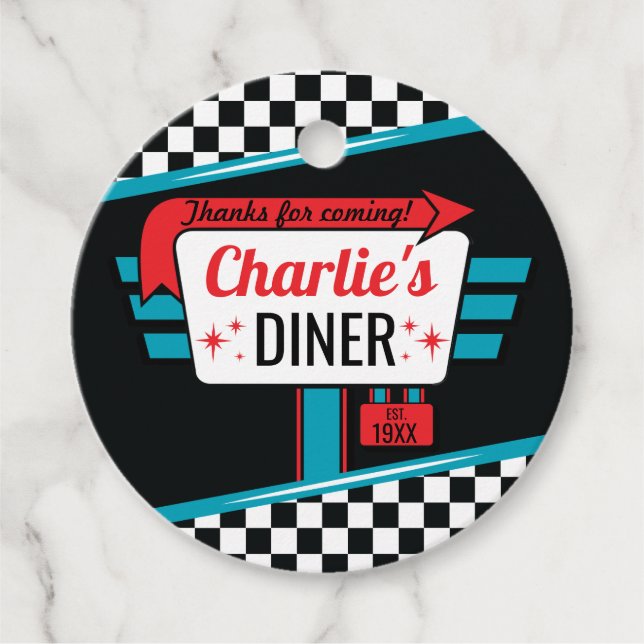 1950's Diner Retro Birthday Favour Circles Gift Ta Tags (Front)