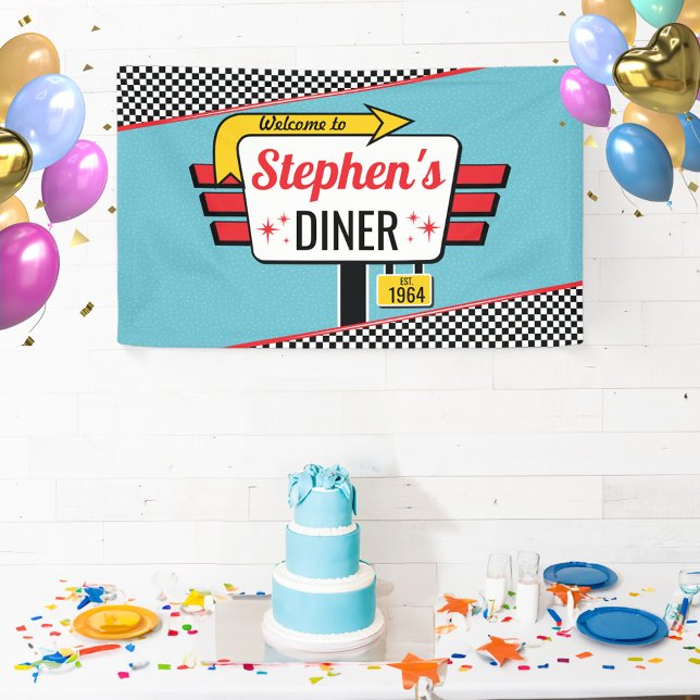 1950's Diner Retro Birthday Party Sock Hop Banner (Diner Birthday Banner)