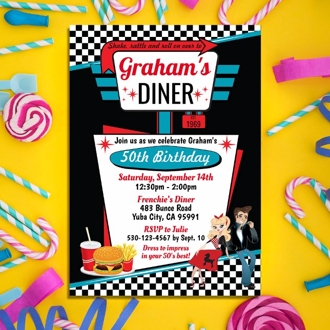 1950's Diner Retro Birthday Party Sock Hop Design Invitation (Creator Uploaded)