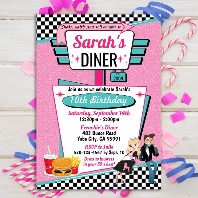 1950's Diner Retro Birthday Party Sock Hop Design Invitation (Creator Uploaded)
