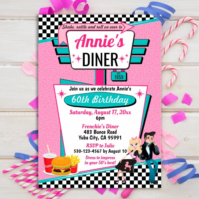 1950's Diner Retro Birthday Party Sock Hop Design Invitation (Creator Uploaded)