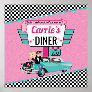 1950's Diner Retro Birthday Party Sock Hop Design Poster