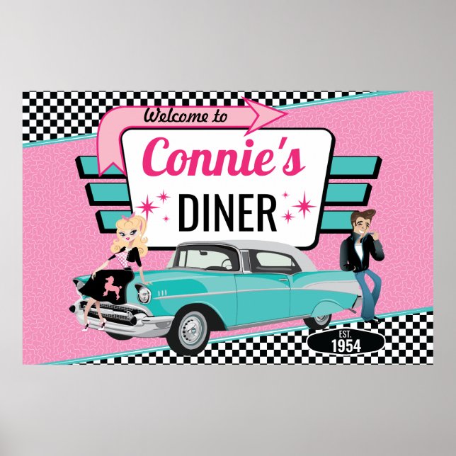 1950's Diner Retro Car Birthday Party Sock Hop Poster (Front)