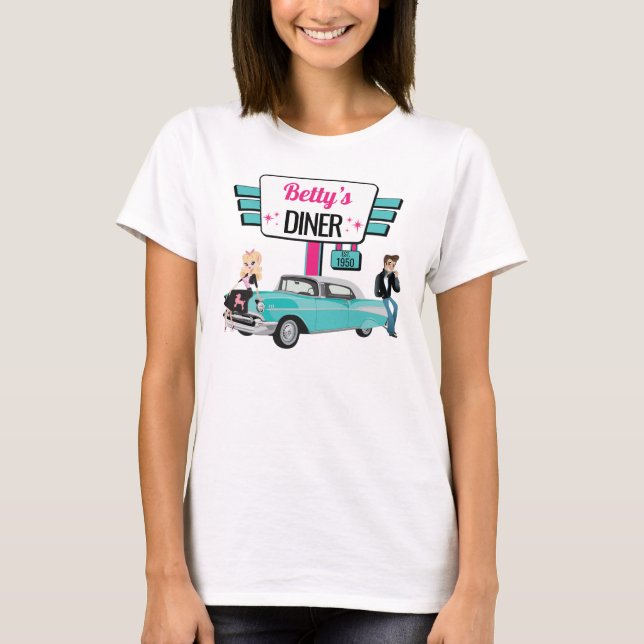 1950's Diner Retro Car Birthday Party Sock Hop T-Shirt (Front)