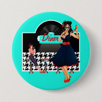 1950s Diner teal black & white chequered retro