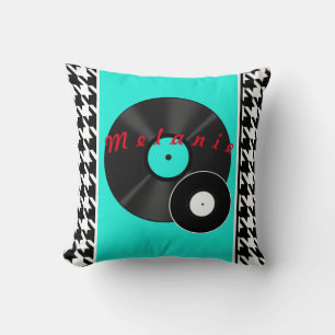 1950s Diner teal black & white chequered retro Cushion