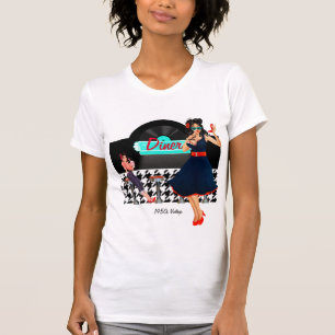 1950s Diner teal black & white chequered retro T-Shirt