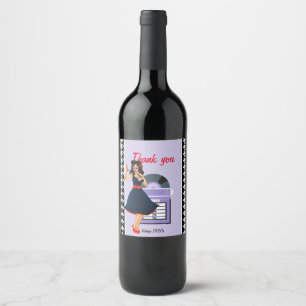 1950s Diner teal black & white chequered retro Wine Label