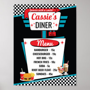 1950's Diner Vintage Menu Poster