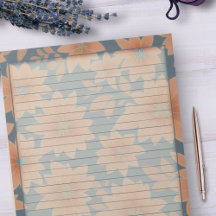 1950s Dusty Blue Orange Retro Mid Century Floral