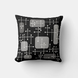 1950s Eames Era Art Crosshairs Black White Cushion