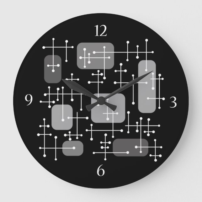 1950s Eames Era Art Crosshairs Black White Large Clock (Front)