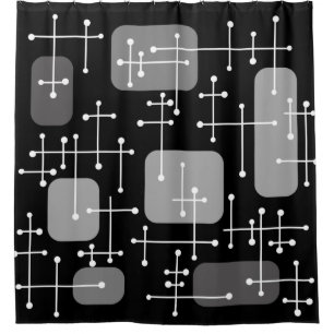 1950s Eames Era Art Crosshairs Black White Shower Curtain