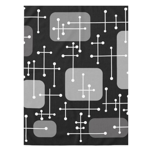 1950s Eames Era Art Crosshairs Black White Tablecloth (Front)