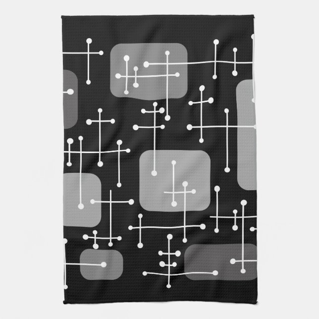 1950s Eames Era Art Crosshairs Black White Tea Towel (Vertical)