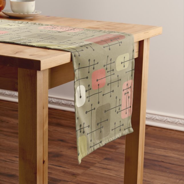 1950s Eames Era Art Crosshairs Botanical Short Table Runner (In Situ)