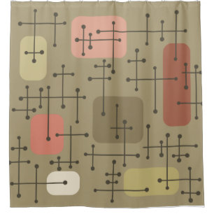 1950s Eames Era Art Crosshairs Botanical Shower Curtain